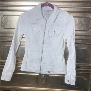 Guess White Denim Jean Jacket Fitted Style